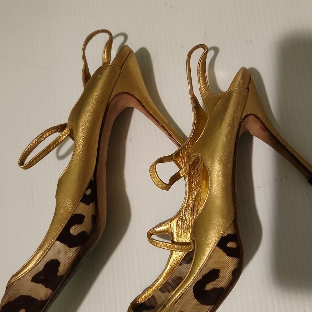 Vintage Manolo blanick leather animal print Slingback sandals - Picture 7 of 13